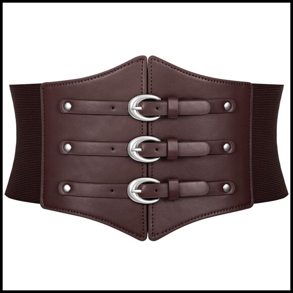 Wide Elastic Corset Belt with Gold Buckle Stretchy Waspie Waist Belt main image 7